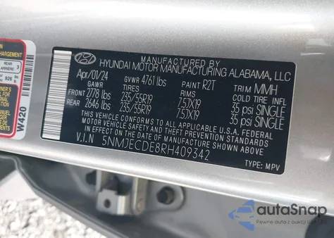 2024 Hyundai Tucson Limited z USA, uszkodzony, nr VIN 5NMJECDE8RH409342